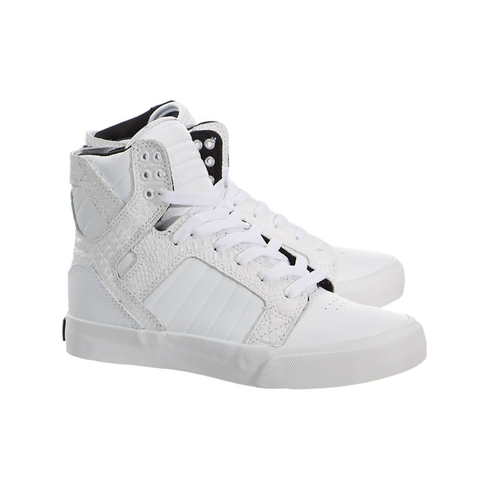 Baskets Montantes Supra SkyTop Blanche White/Croc-White Femme | ZCV-31332085